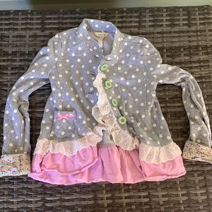 Gray polka dot Matilda Jane jacket with ruffles